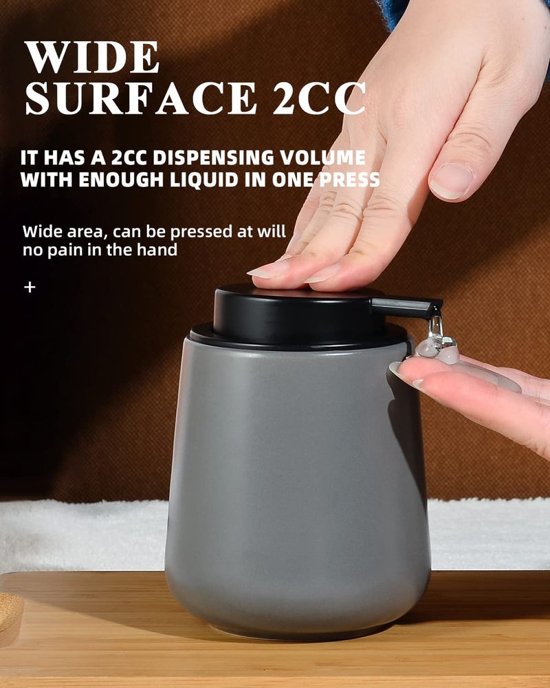 BosilunLife Grey Lotion Dispenser - Modern Ceramic Soap Dispenser Bathroom 12 oz Bottles Lotion Hand Pump Dispenser Black Pump Dish Liquid Dispenser for Kitchen Hand Wash Dispenser - Image 2